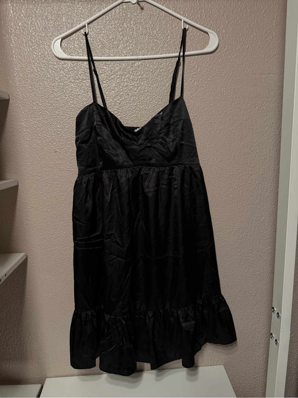 Black Satin Spaghetti Strap Slip Dress